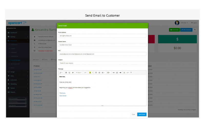 Πίνακας ελέγχου πελατών με επαγγελματικές δυνατότητες για εξαγωγή συμπερασμάτων για τις πωλήσεις. Galaxynet extensions OpenCart.
