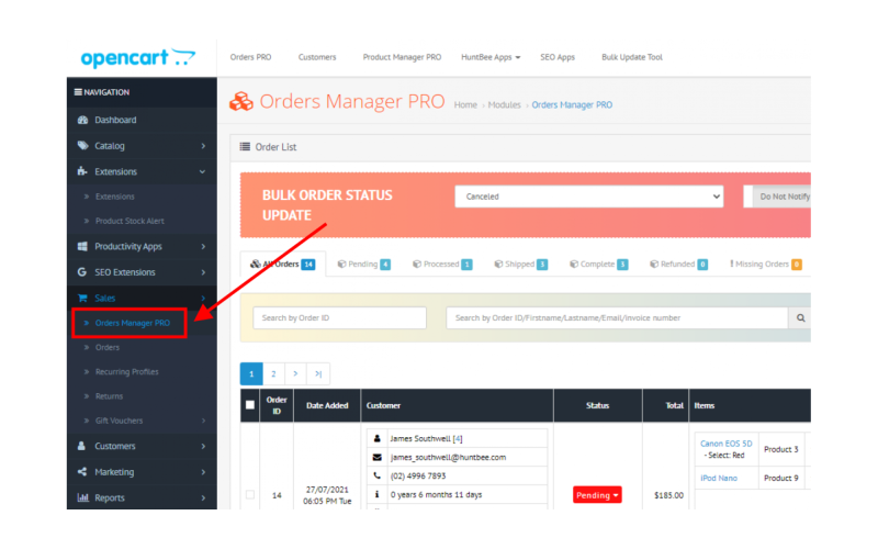Dynamic Order Management Tool. Galaxynet extensions OpenCart.