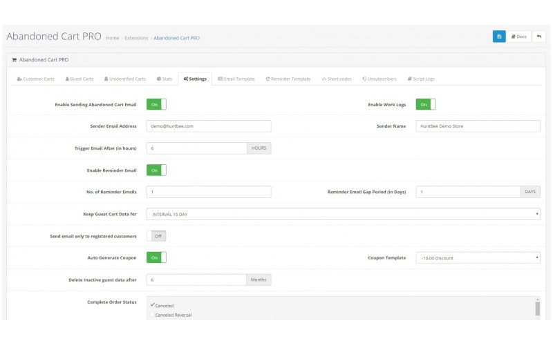Εφαρμογή για εγκαταλελειμμένα μηνύματα καλαθιού, OpenCart, Galaxynet