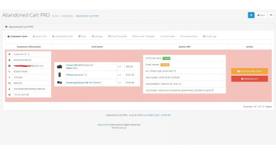 Εφαρμογή για εγκαταλελειμμένα μηνύματα καλαθιού, OpenCart, Galaxynet