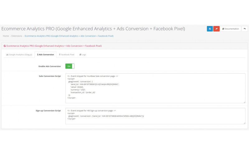 Enhanced Google Analytics e-commerce tracking.