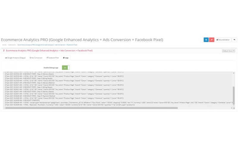 Enhanced Google Analytics e-commerce tracking.