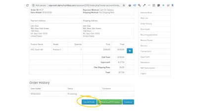 Επιλογές επιστροφών και ακύρωσης πελατών Galaxynet extensions OpenCart.