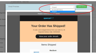Προσθήκη πληροφοριών παραγγελίας αποστολής Galaxynet extensions OpenCart.