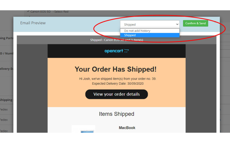 Προσθήκη πληροφοριών παραγγελίας αποστολής Galaxynet extensions OpenCart.