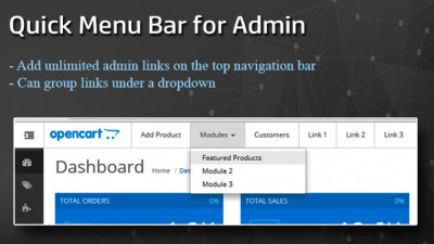 Δυναμική εφαρμογή γραμμής γρήγορου μενού για τη σελίδα διαχειριστή Galaxynet extensions OpenCart.