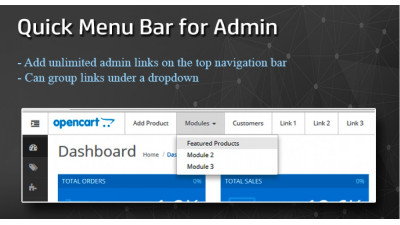 Δυναμική εφαρμογή γραμμής γρήγορου μενού για τη σελίδα διαχειριστή Galaxynet extensions OpenCart.