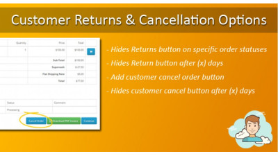 Επιλογές επιστροφών και ακύρωσης πελατών Galaxynet extensions OpenCart.